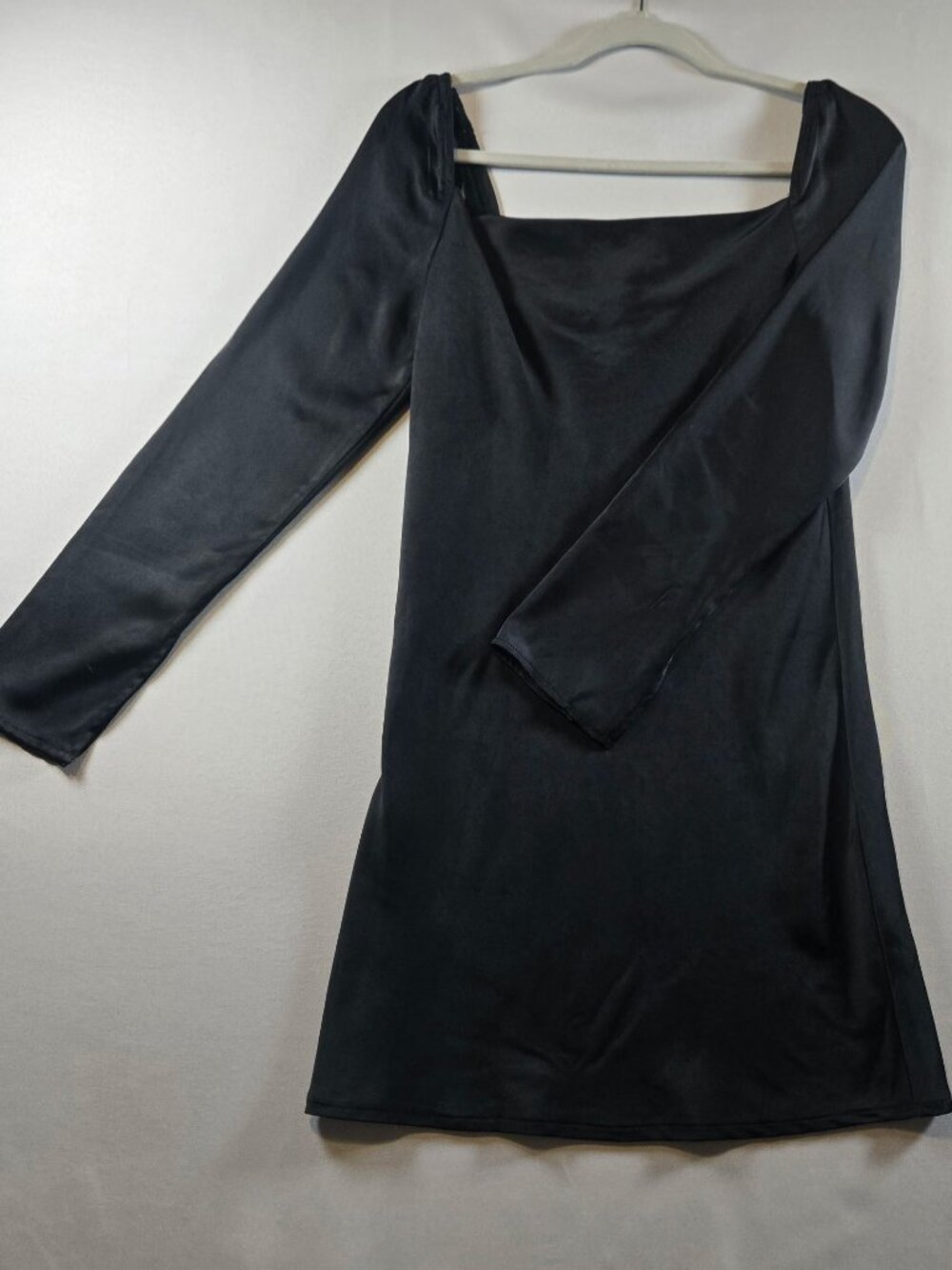 Princess Polly Black Satin Long Sleeve Mini Dress Size US 4 Square Neck Party